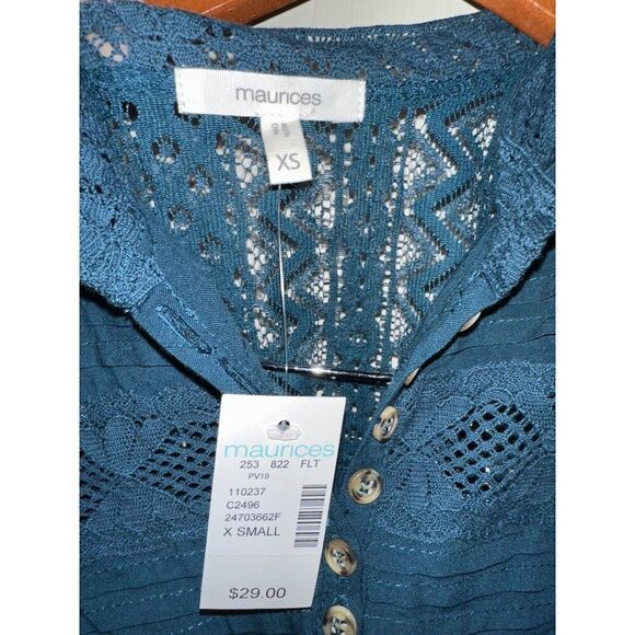 NWT Maurice’s Solid Ribbed Crochet Trim Henley Tank Top SZ XS - Picture 8 of 11